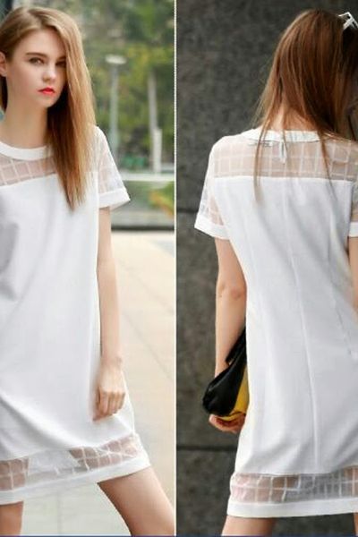 Đầm suông phối lưới caro trắng - mc135 mã 1391