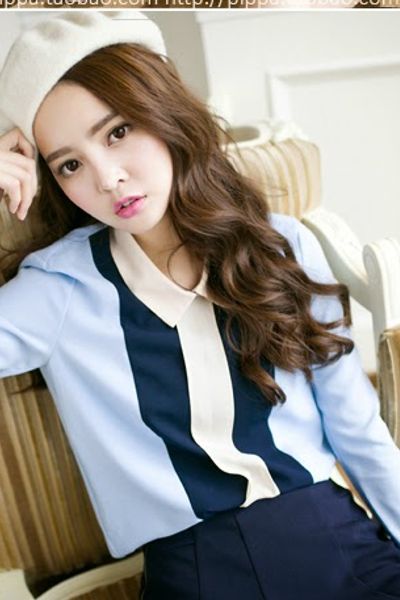 Áo sơ mi cổ trắng phối màu - 0840