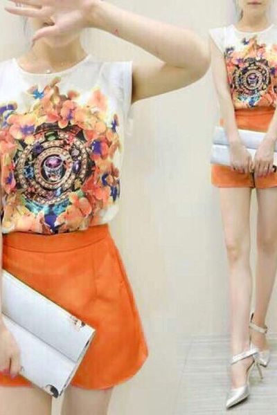 Đồ bộ nữ quần short cùng áo họa tiết hàn quốc