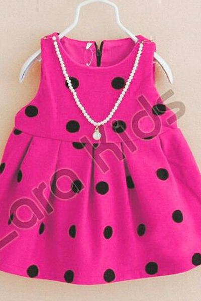 A18316 - 15/11 đầm chấm bi xinh xắn kèm dây chuỗi vải tuyết mưari 8size 1-8