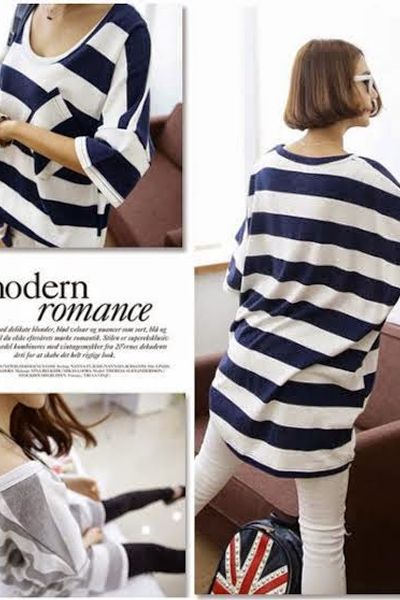 Áo thun sọc ngang phom dài big size - 0760
