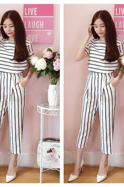 Set áo croptop - quần sọc- 1455