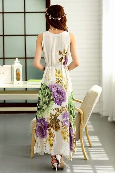 Đầm maxi hoa tím kèm nịt - 0694