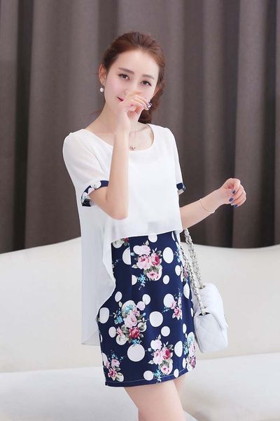 Đầm 2 lớp chấm bi hoa lá -d4234