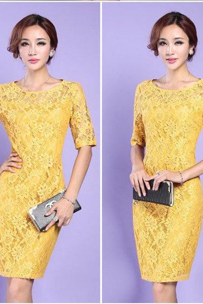 Đầm ren vàng tay lỡ- dt14- e200