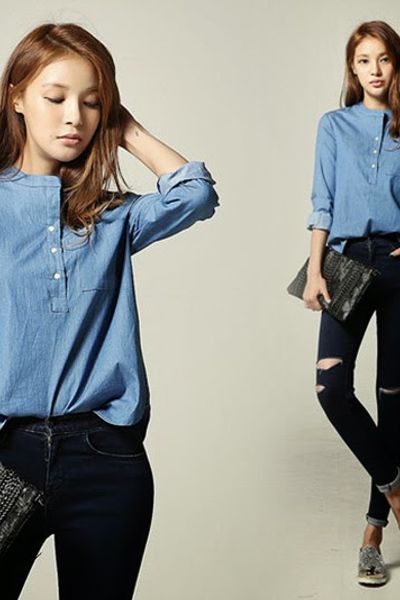 Áo denim cổ trụ - 0959