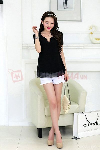 Áo voan 2 lớp cổ đính kim loại 5002