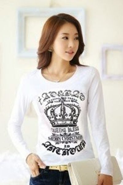 Áo thun nữ tay dài in hình vương miện - 0956