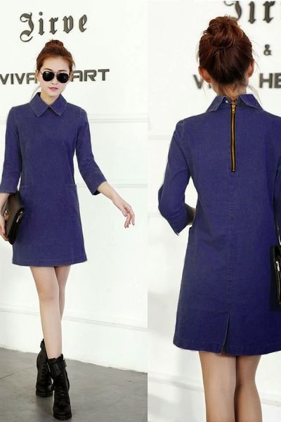 Đầm suông denim 2 túi - 1119