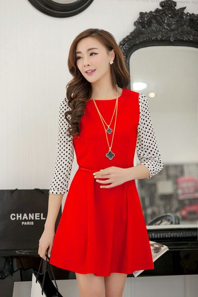 Msd120 đầm phối tay chấm bi