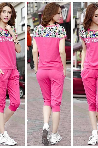 Đồ bộ nữ thun phối hoa thời trang