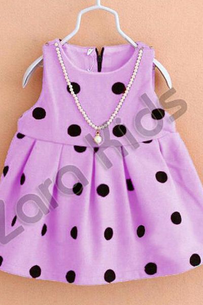 A18316 - 15/11 đầm chấm bi xinh xắn kèm dây chuỗi vải tuyết mưari 8size 1-8
