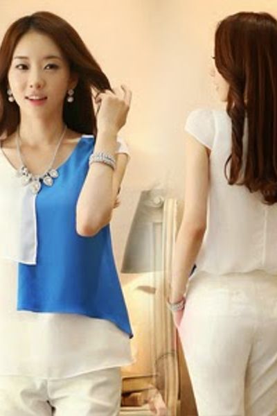 Áo voan phối màu tay búp sen - mc109