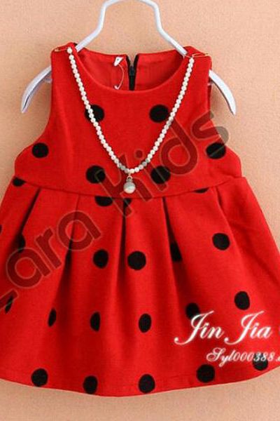A18316 - 15/11 đầm chấm bi xinh xắn kèm dây chuỗi vải tuyết mưari 8size 1-8