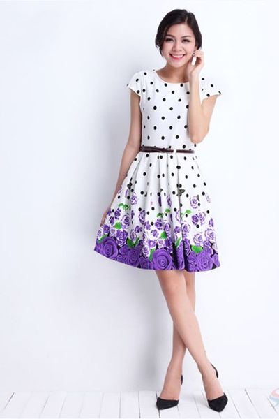 Đầm xòe chấm bi misen - 170