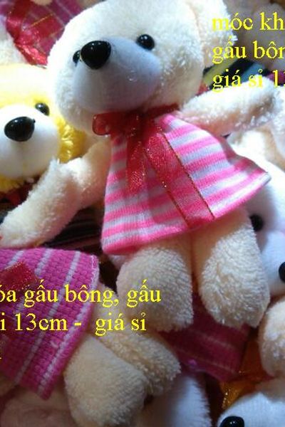 Móc khóa gấu bông màu trắng gấu bông dài 13cm - giá sỉ 13k/con