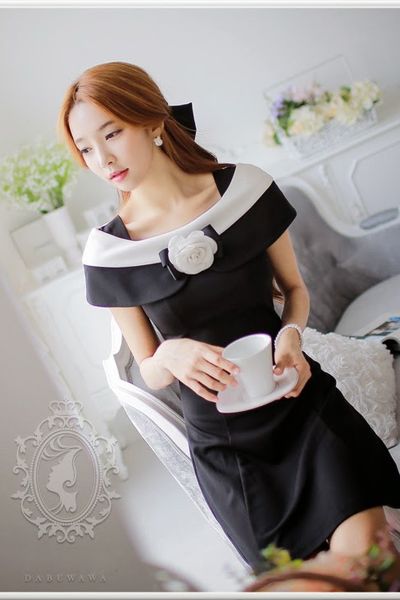 Đầm công sở diana phối hoa hồng - 0966