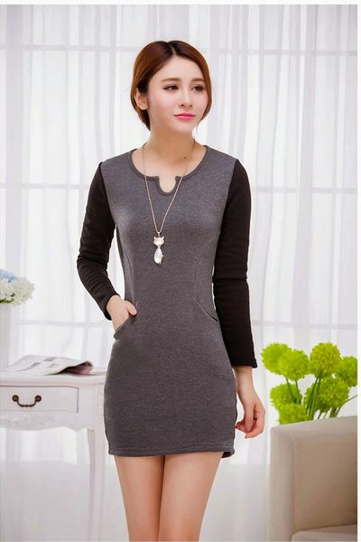 Đầm body tay dài phối túi mã 1150