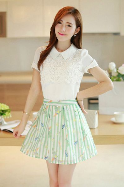 Áo somi cổ sen phối ren - 1460