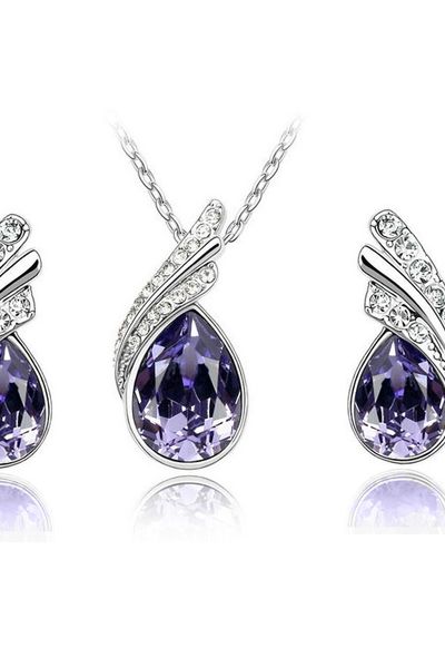 4187 bộ dây chuyền khuyên tai nữ thời trang mẫu gắn đá sang trọng
