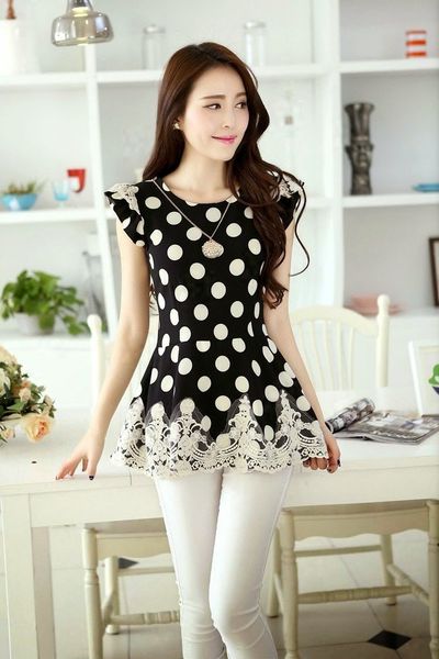 Áo chấm bi phối ren linda - mc109 ms0800