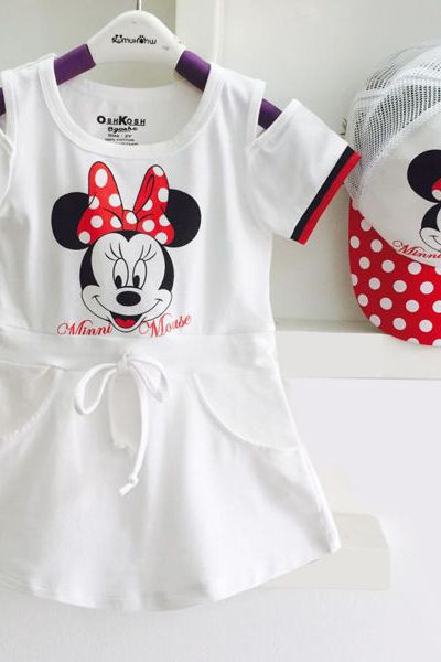 A19807 - đầm thun hở vai in mickey kèm nón lưới oshkoshri 8size 1-8