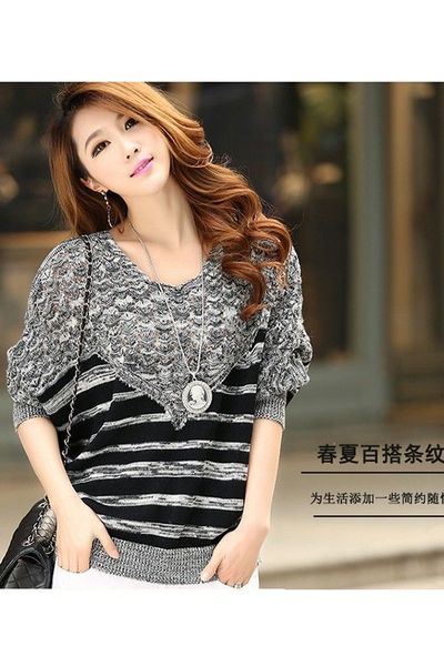 Áo len tay dài phối sọc ngang - ak7022