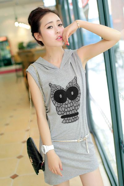 Đầm thun in hình cú cá tính