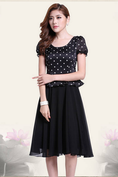 Đầm vintage chấm bi tay voan - 0791