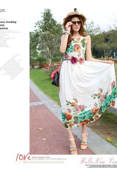 Đầm maxi hoa xanh không kèm nịt - 0702
