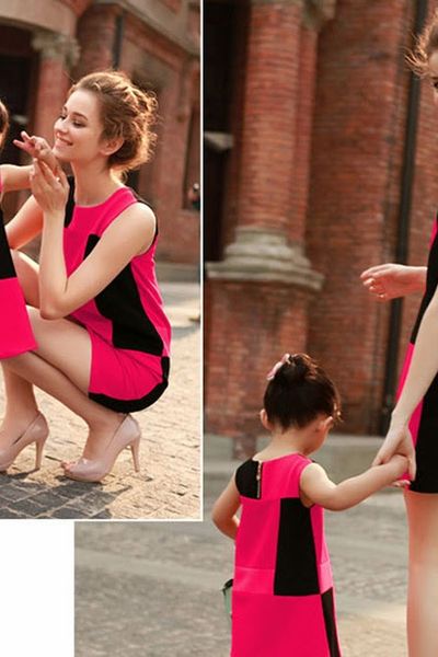 Set 2 bộ đầm suông phối màu mẹ bé ms1136