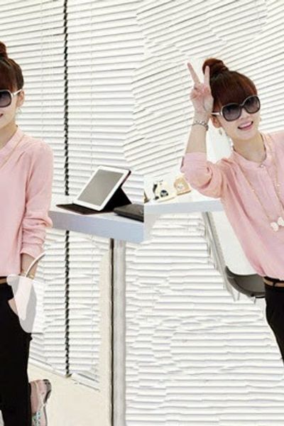 Áo voan cổ trụ pinky -0057