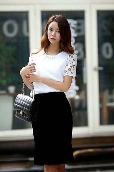 Áo voan công sở tay ren - 0975