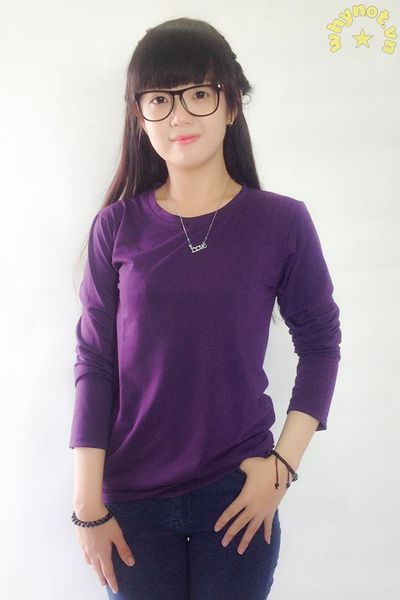 Áo thun trơn form rộng tay dài màu tím đậm	fc03