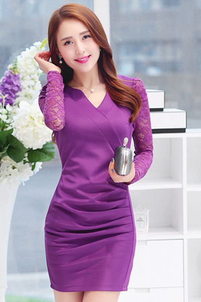 Đầm cổ v nhún eo phối tay ren màu đỏ có xxl - d4223