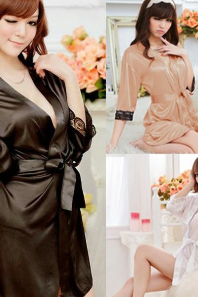 Áo khoác ngủ phi lụa phối ren tay - mc085 mã 1362