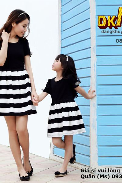 Đầm đôi xòe phối sọc beethoven - bản giao hưởng của mẹ và bé 08203
