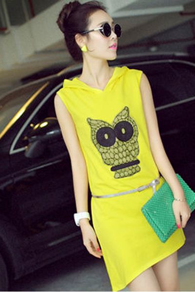 Đầm thun in hình cú cá tính