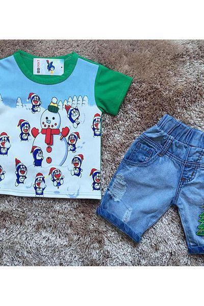 A18118 - 10/11 lydobb bộ đón noel quần jean mềm hình thêu truoc sau áo in 3dri 8size 1-8