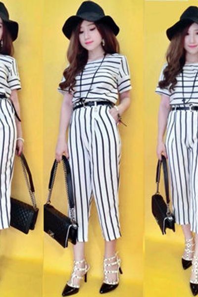 Set áo croptop - quần sọc- 1455