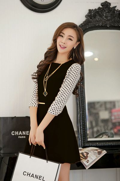 Msd120 đầm phối tay chấm bi