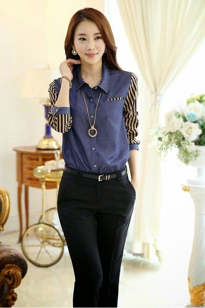 Áo somi denim phối tay voan ms1169