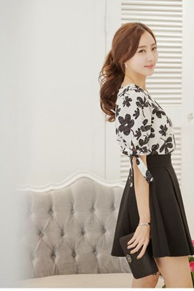 Áo voan hoa tay nơ - 0834