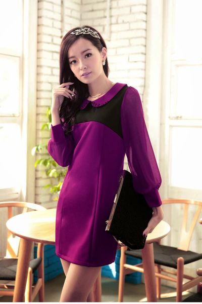 Đầm cổ sen phối ren - 0898