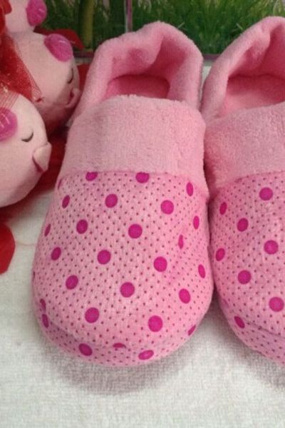 Msd 030- dép bông chấm bi đi trong nhà kiểu giày búp bê