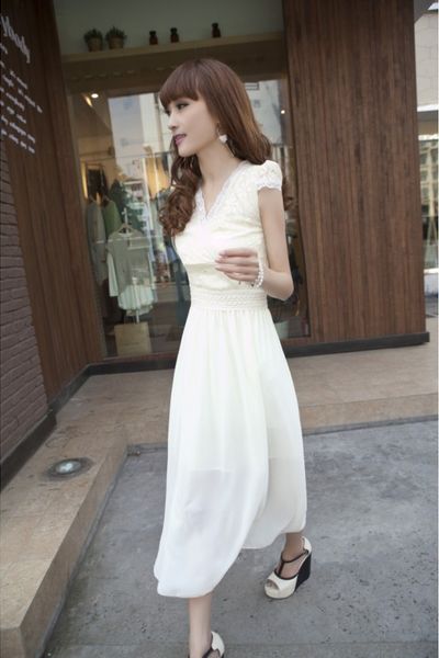 Đầm voan phối ren xẻ cổ tim dv2417
