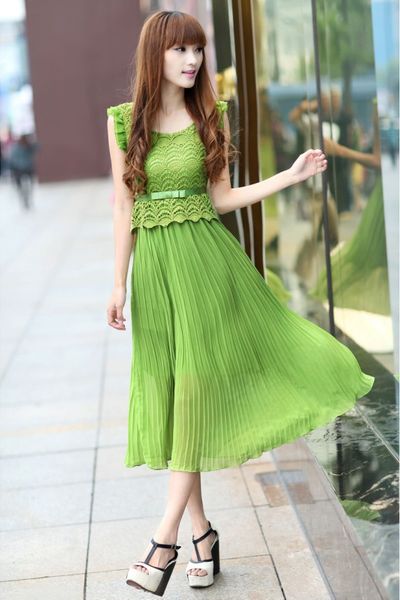 Đầm voan phối ren gợn sóng dv2416