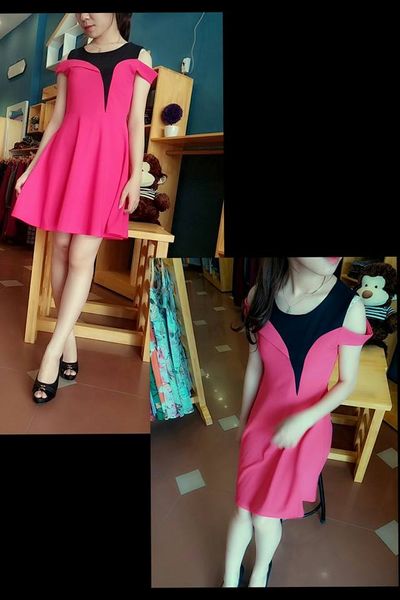 Váy pha màu hở vai