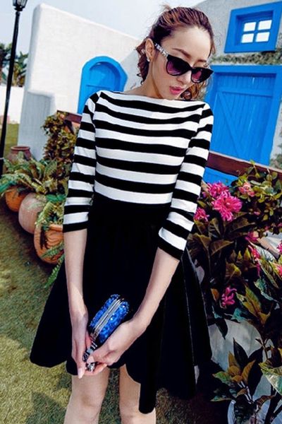 Đầm sọc chân váy đen - mc115