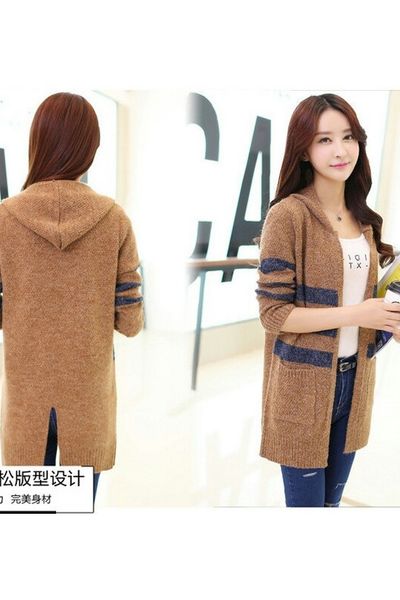 Áo khoác len sọc ngang phối nón - gs200 - al0964